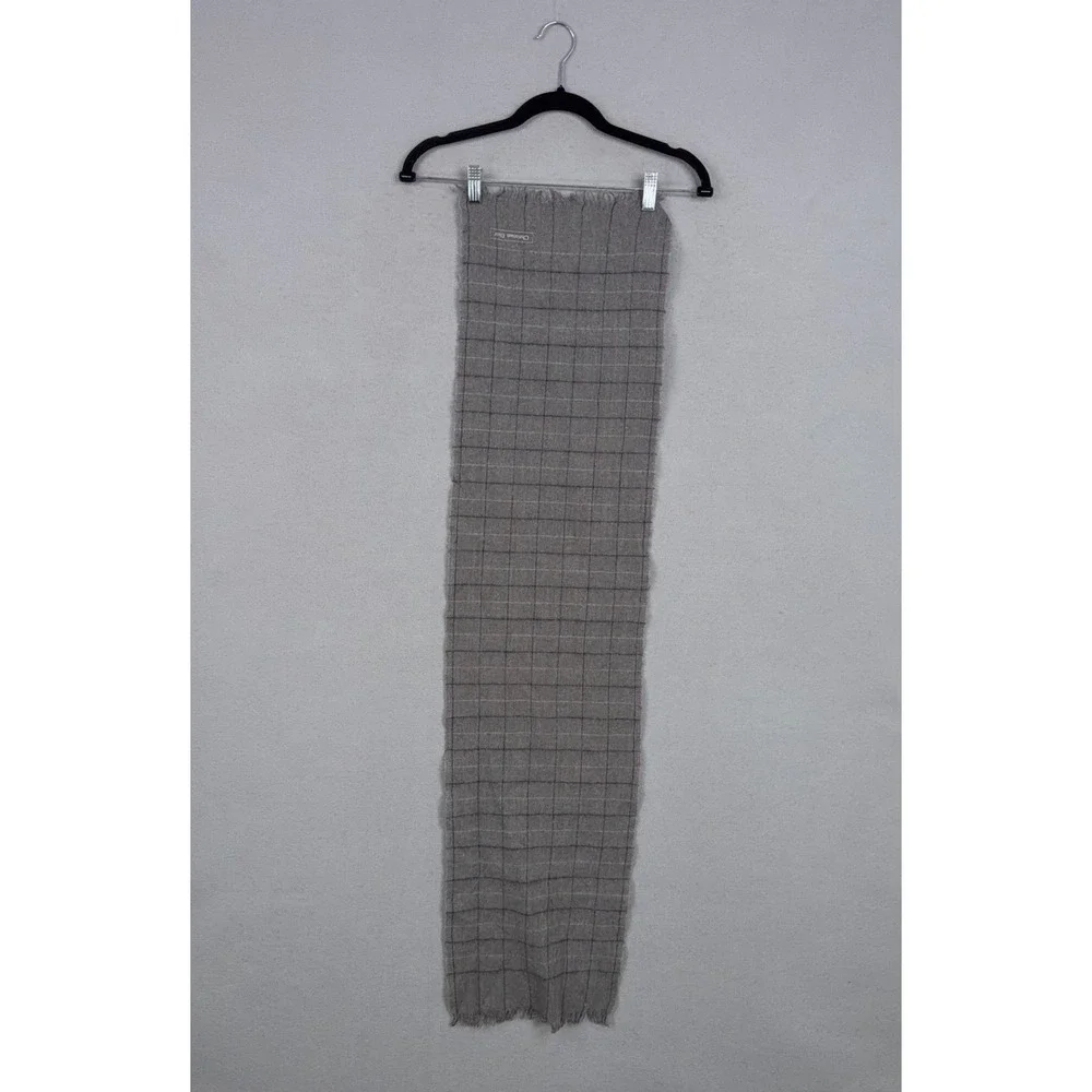Christian Dior Scarf Mens One Size Gray Grid Merino Wool Fringed Luxury Designer